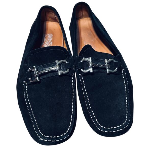 Mens Salvatore Ferragamo Black Suede Loafers Size 10 - Picture 2 of 8